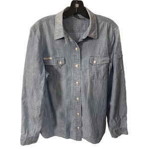 Ralph Lauren Jeans Company Shirt Womens Blue Denim Button Up Classic Sz L EUC